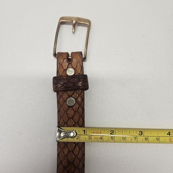 70s Handmade Top Grain Cowhide Leather Belt Sz 40 Solid Bronze Buckle Embossed - Picture 6 of 9